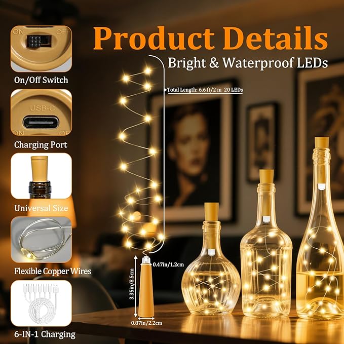 PChero USB Rechargeable Wine Bottle Lights - Image 2