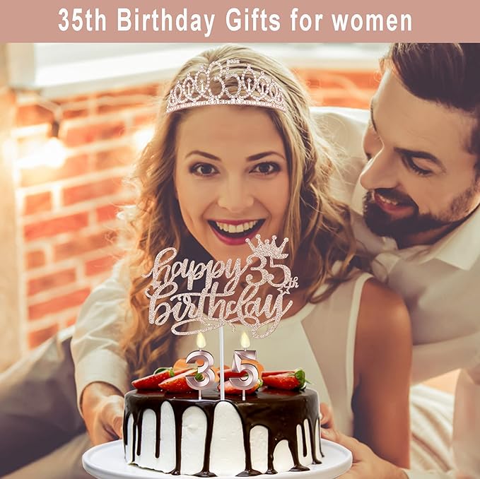 35th Birthday Decorations for Women Including Sash, Tiara/Crown, Numeral - Image 2