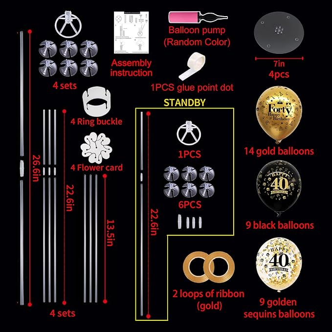 TONIFUL 4 Set Black Gold Balloon Stand Kit - Image 2