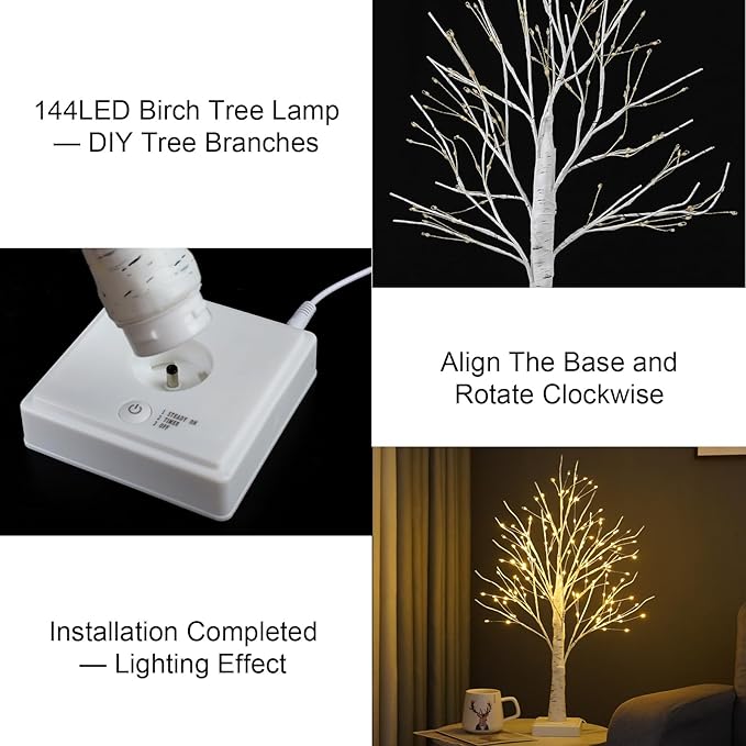 144 LED Artificial Lamp with Timer, DIY Birch Tree With Lights, USB/Battery - Image 3