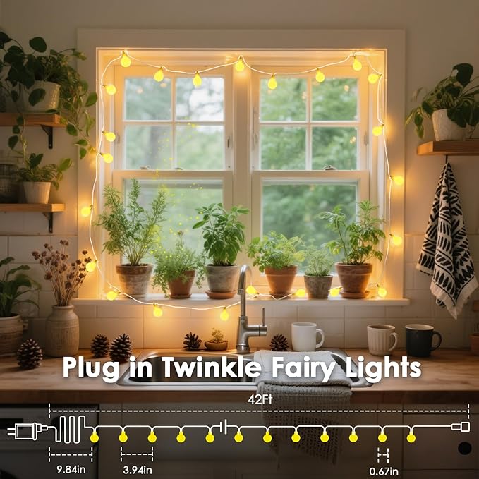 LORRYTE Connectable 43FT 100LED Globe String Lights | 8 Modes Warm White - Image 7