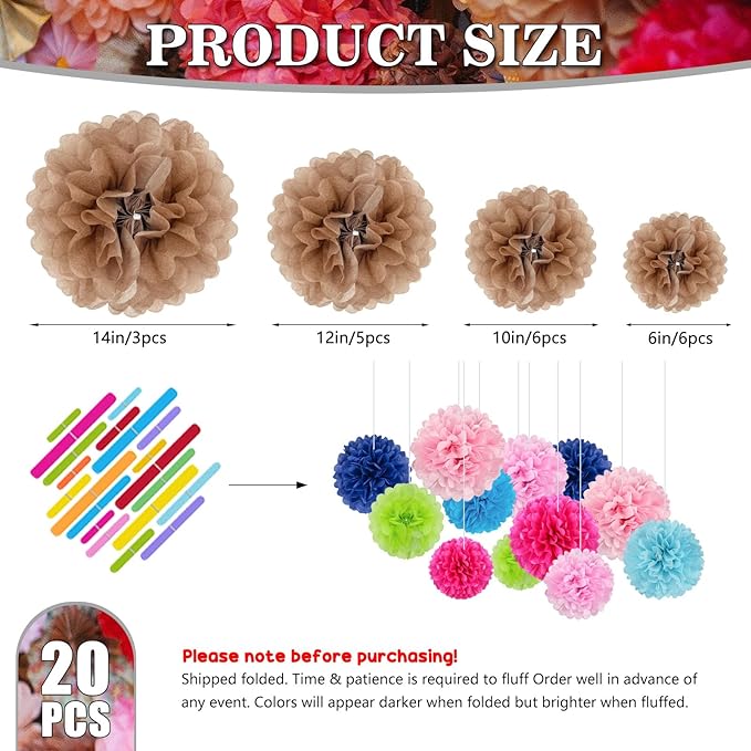 Tissue Paper Pom Poms, Hanging Flower Balls - Image 2