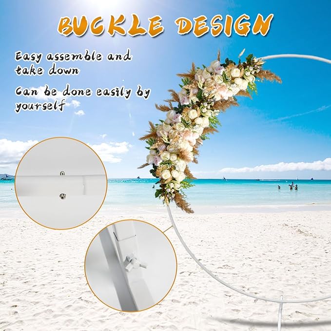 Round Backdrop Stand Circle Arch, 6.5ft White Metal Balloon Arch Kit - Image 3