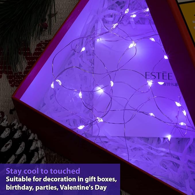 HXWEIYE 12 Pack LED Fairy Lights Battery Operated, 7ft 20LED Purple Mini String - Image 3