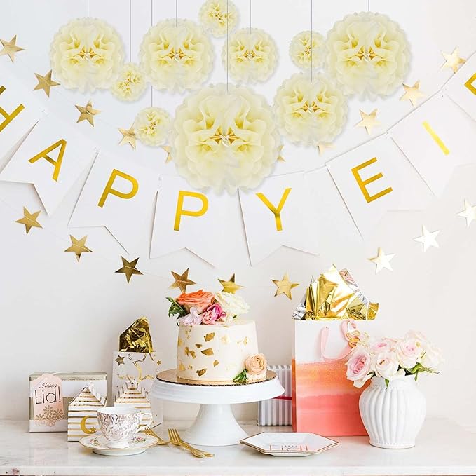 Tissue Paper Pom Poms, Ivory Tissue Paper Flowers, Hanging Flower Balls - Image 6