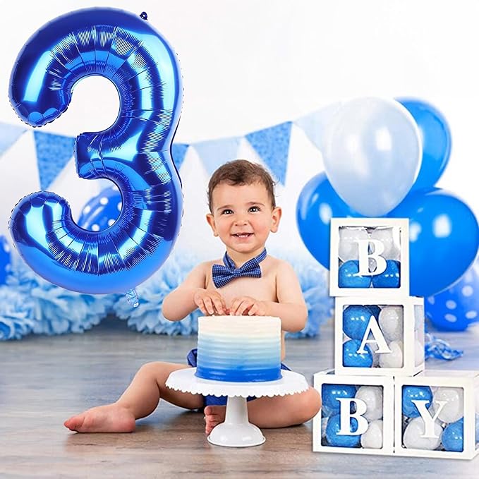 Navy Blue 40 Inch Numbers Balloons 3, Large Self Inflating Dark Royal Blue - Image 3