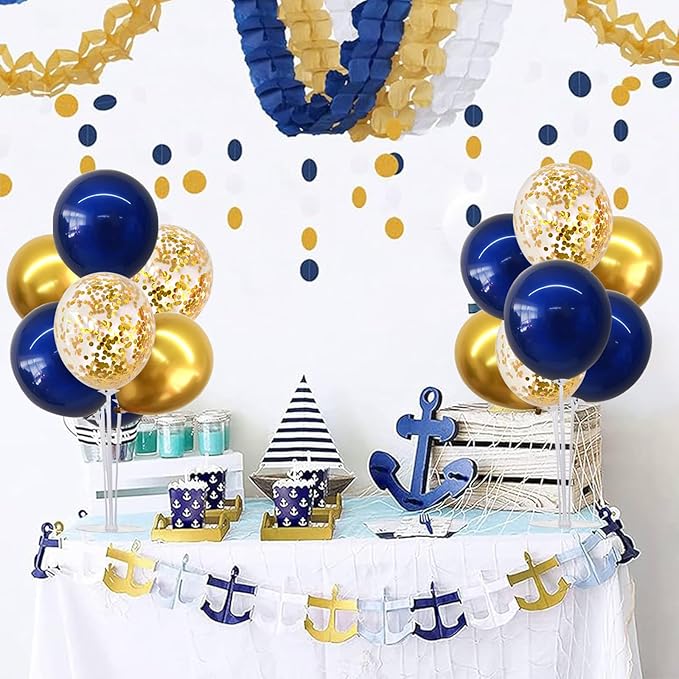 TONIFUL 4 Set Navy Blue Gold Balloon Centerpieces - Image 5