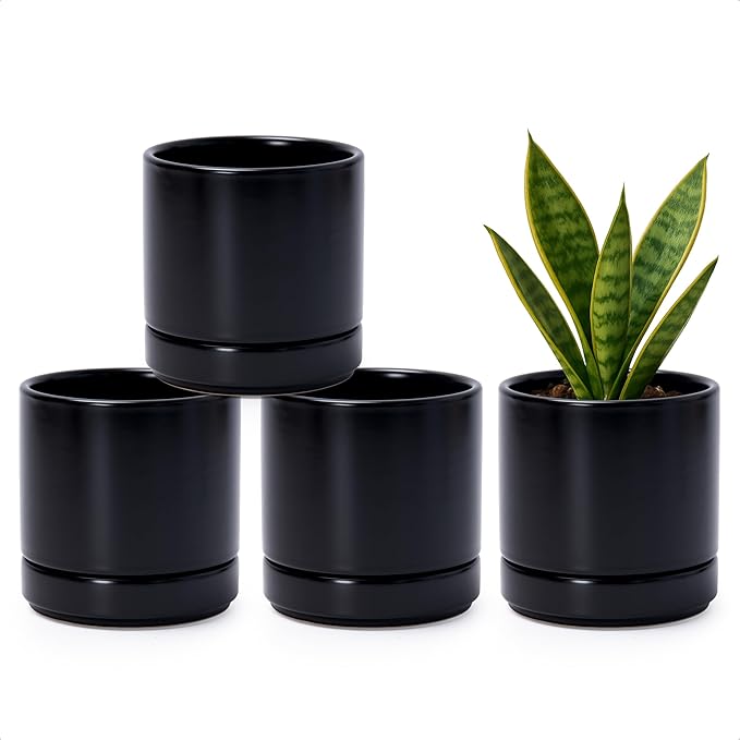 D'vine Dev Set of 4 Small Ceramic Plant Pots, 4.7 Inch Succulent Planter Pot by DvineDevPlanterPotsandStand