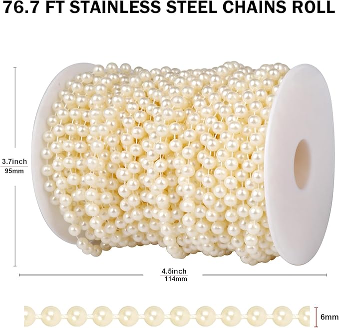76.5 FT Pearl Beads Garland for Decoration, 6MM Craft Pearl Beads String Spool - Image 3