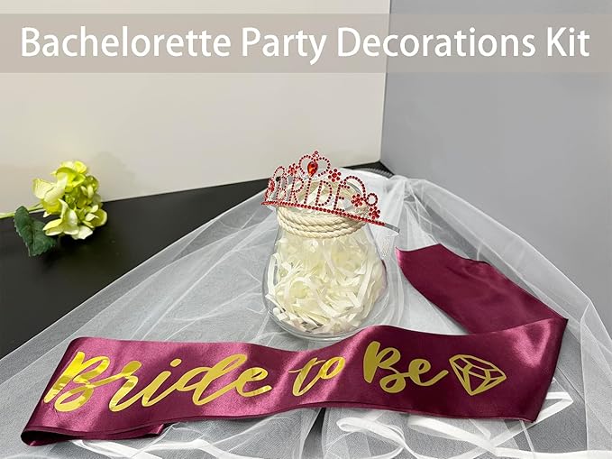 JETKONG 3 Pcs Bachelorette Party Decorations BRIDE Crown, Bride to Be Sash&Veil - Image 4