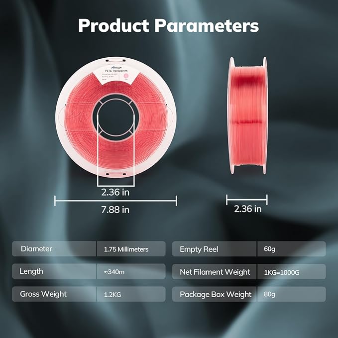 AMOLEN Rapid PETG Transparent 3D Printer Filament 1.75mm +/-0.02mm, Transcucent - Image 6