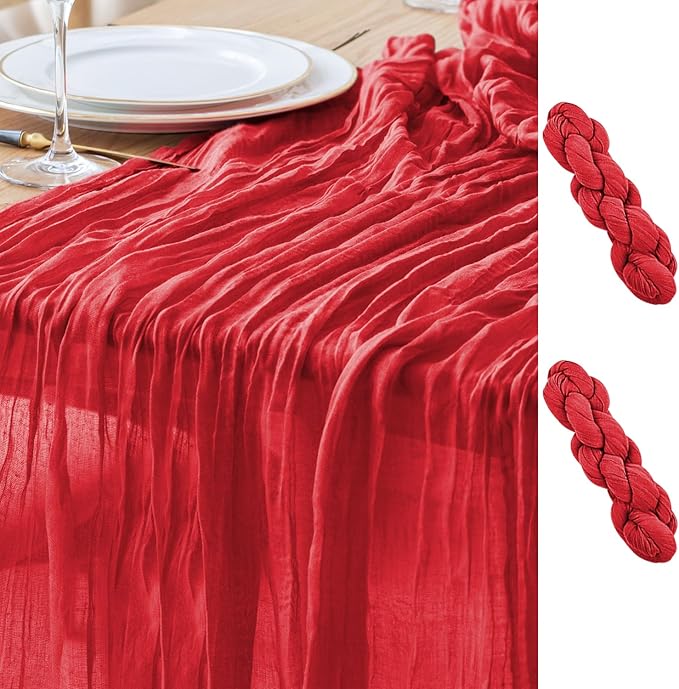 Asee'm 2PCS Fall Table Runner Cheesecloth 10FT Red Boho Gauze Fabric Rustic by Aseem