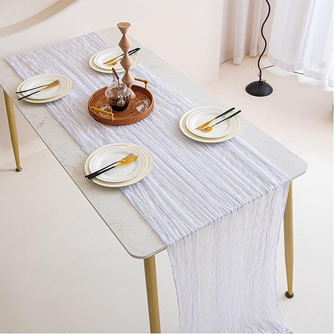 8 Pack 10Ft Cheesecloth Table Runner 35x120 inch White Boho Gauze Long Table - Image 3