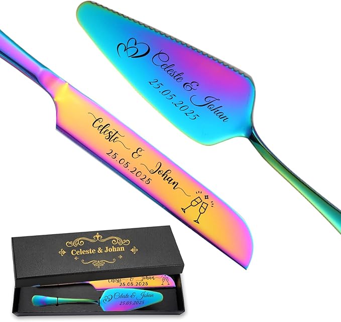 Personalized Wedding Cake Knife and Server Set Stainless Steel Cake Cutter by SEKECHIKU
