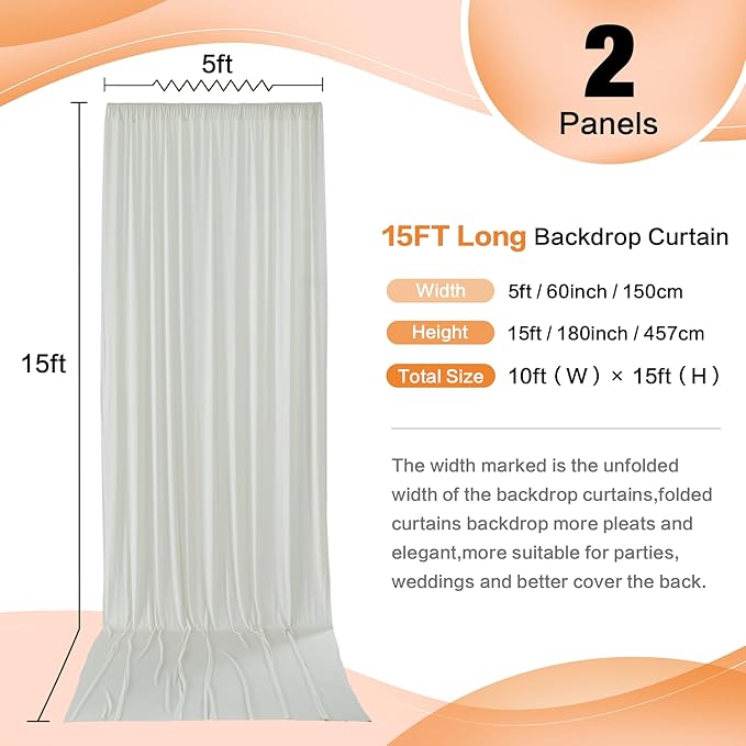 10ft x 15ft Ivory Wrinkle Free Backdrop Curtains - Image 4