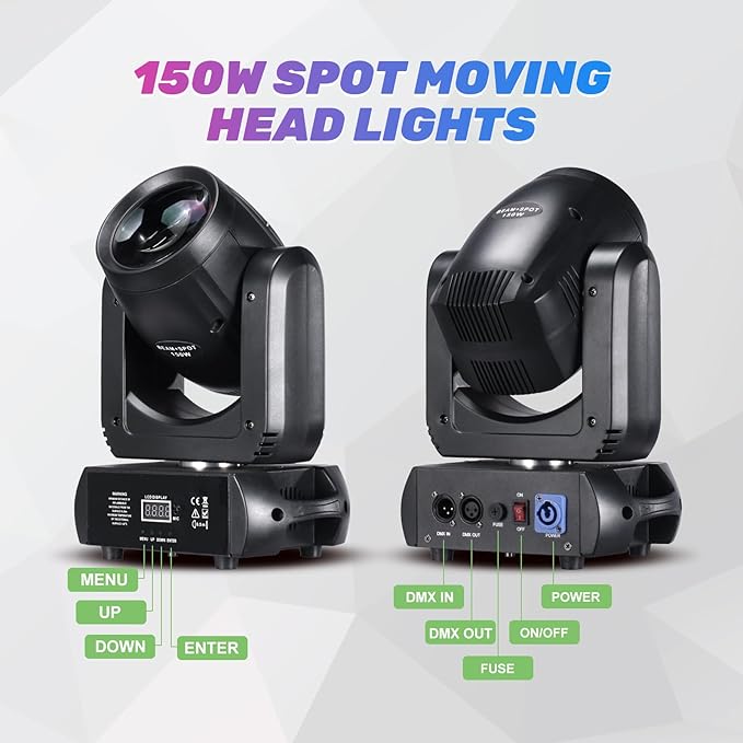 150W Moving Head DJ Lights LED Stage Light Beam Spot Wash 8 Gobos 8 Colors - Image 3