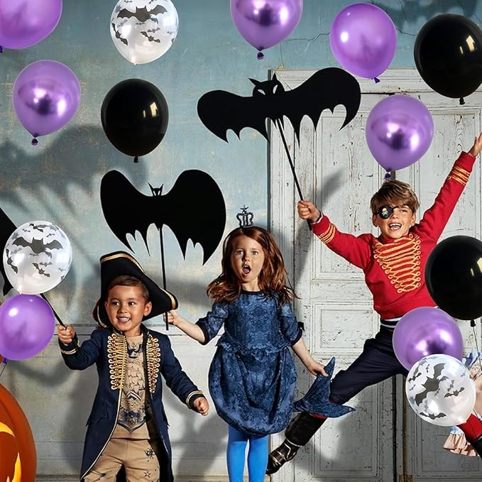 Halloween Balloons, Metallic Purple and Halloween Bat Printed Clear Balloon - Image 6