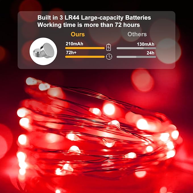 pozzolanas 8 Pack Red Battery Operated String Lights - 7ft Waterproof Fairy - Image 3