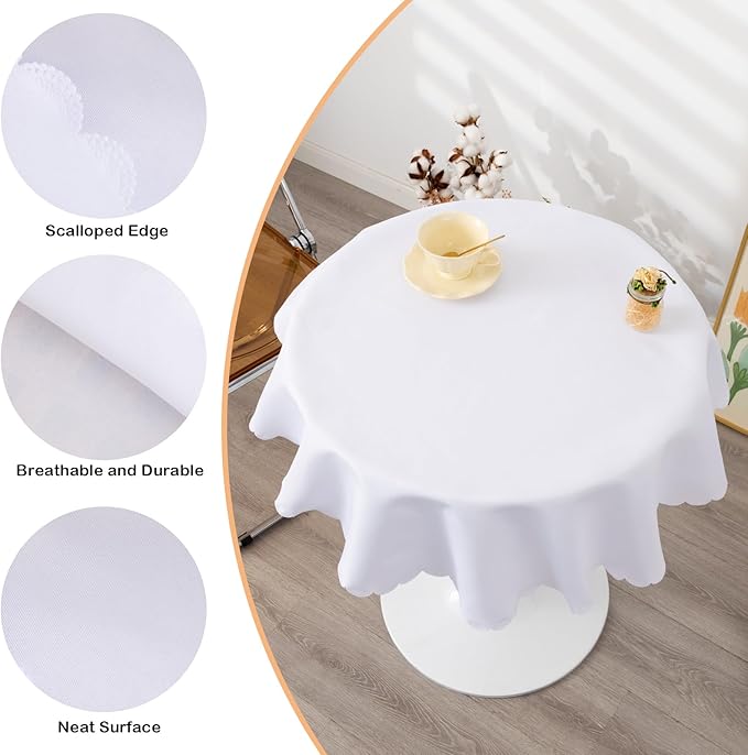 Round White Tablecloth 48 Inch Polyester Fabric Washable Table Cloth Decorative - Image 4