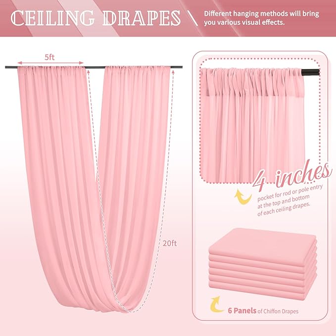6 Panels Dusty Rose Ceiling Drapes - Image 2