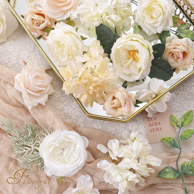 Floweroyal Artificial Flowers Combo White Flowers Mix Silk Flowers Dahlia Roses - Image 2