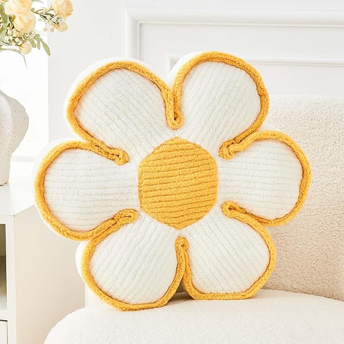 Flower Pillow, Soft Flower Decorative Throw Pillow, Cute Daisy Flower Shaped by Kcvvcr