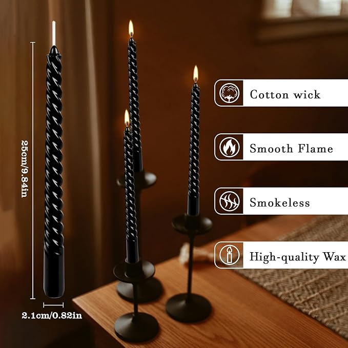 12-Pack 10' Tall Black Spiral Taper Candle Set - Image 2