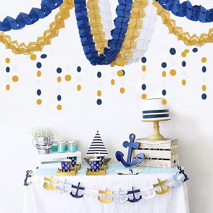 Navy-Blue White-Gold Party-Decorations Streamers Garland - Image 2