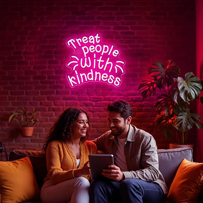 Treat People with Kindness Neon Sign, Dimmable Inspiring Letter Neon Lights USB - Image 5