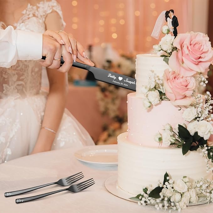 Personalized Wedding Cake Knife and Server Set Stainless Steel Forks Cake - Image 4