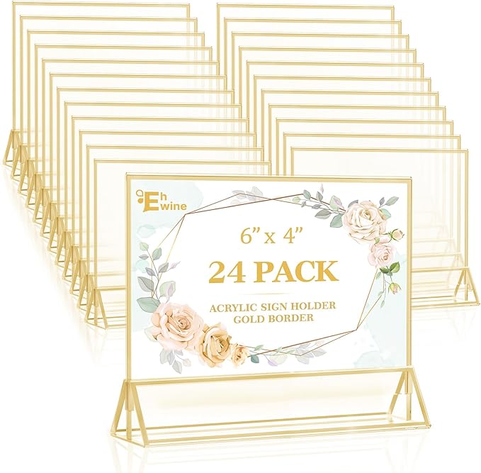 EHWINE 24 Pack Acrylic Sign Holder 4 x 6 Horizontal, Double-Sided Stand up by EHWINE