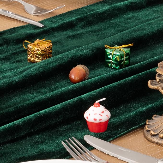 MLMC Emerald Green Velvet Table Runner 10ft Luxury Dark Green Velvet Fall Table - Image 5