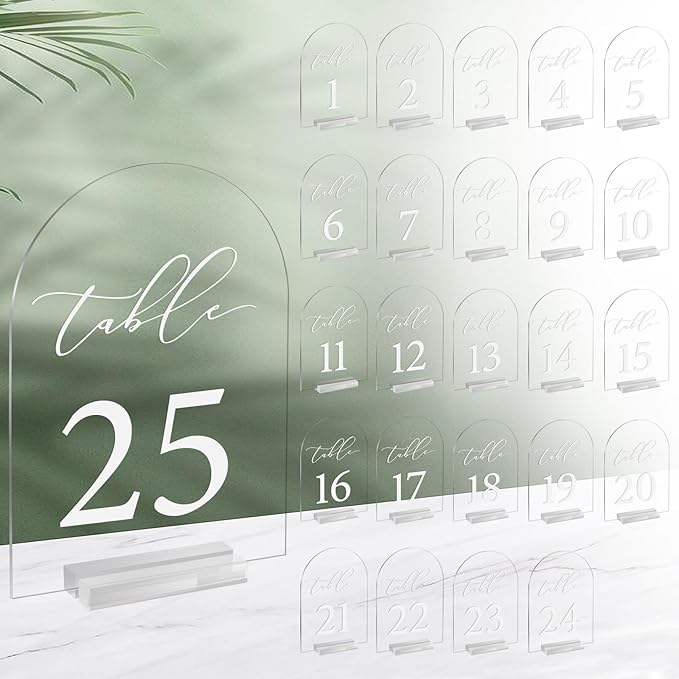 Arch Wedding Table Number 1-25 Clear Acrylic Tabletop Signs 5x7 Inch by SOVQUEST
