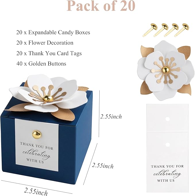 FEIYI 20 PCS Candy Boxes, 3 In 1 Navy Blue Favor Boxes - Image 2