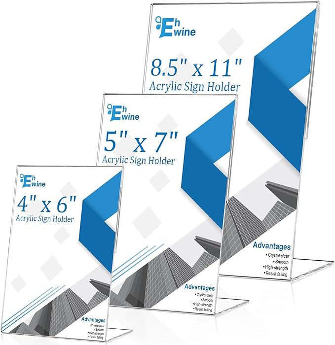 EHWINE 6 Pack 4 x 6 Acrylic Sign Holder, Vertical Slanted Back Paper Holder - Image 7