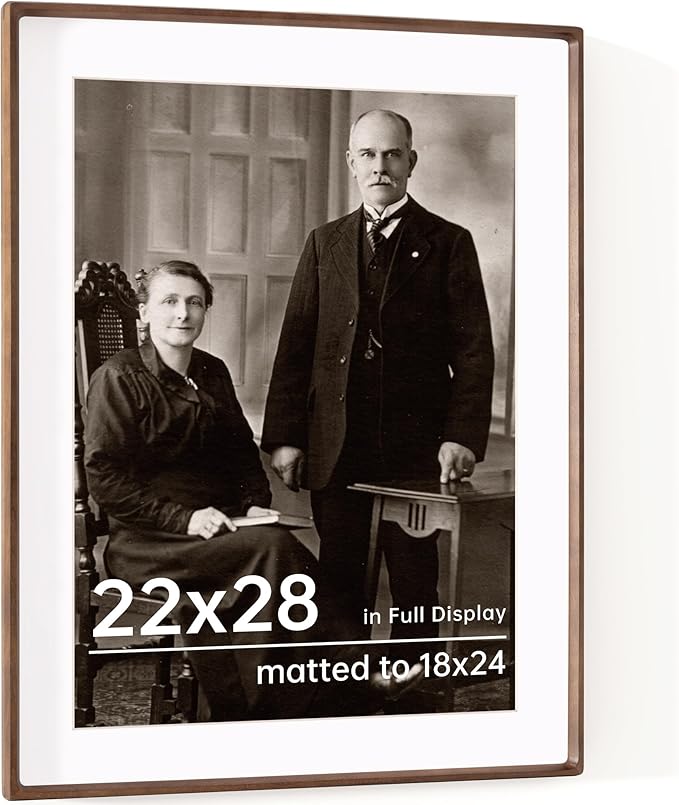 22x28 Frame with Mat to 18x24 Picture Frames USA-Sourced Natural Solid Walnut by Dreamland