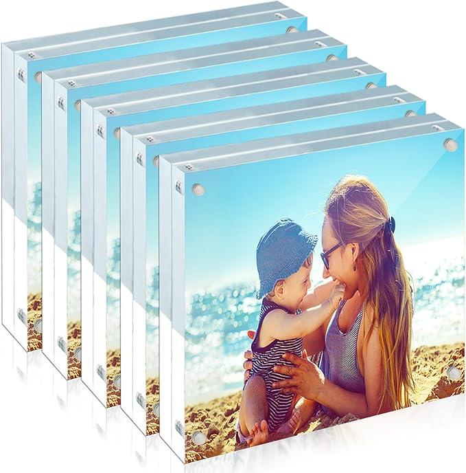 HELPLEX Acrylic Frame, 5 Pack 4x4 Inch Picture Frames, 20mm Thicker Frameless by HELPLEX