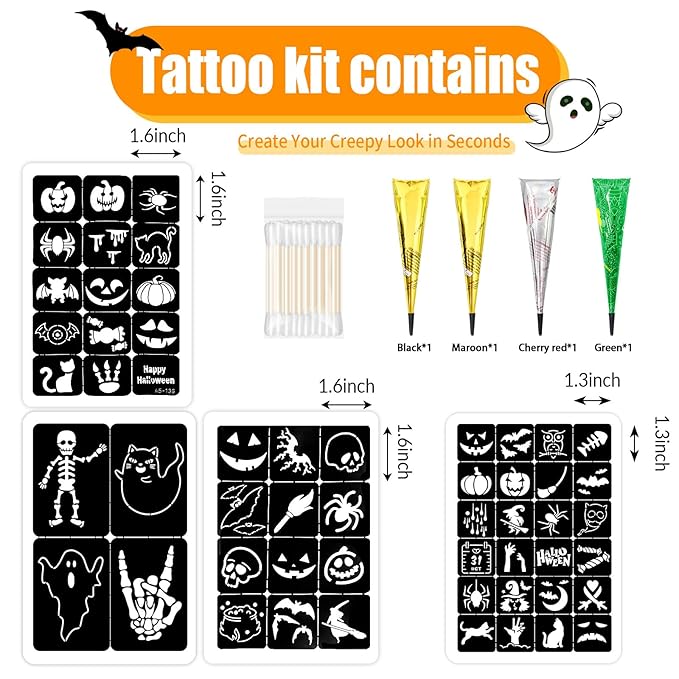 Halloween Temporary Tattoos Stencils Kit, Temporary Tattoos Kit - Image 2