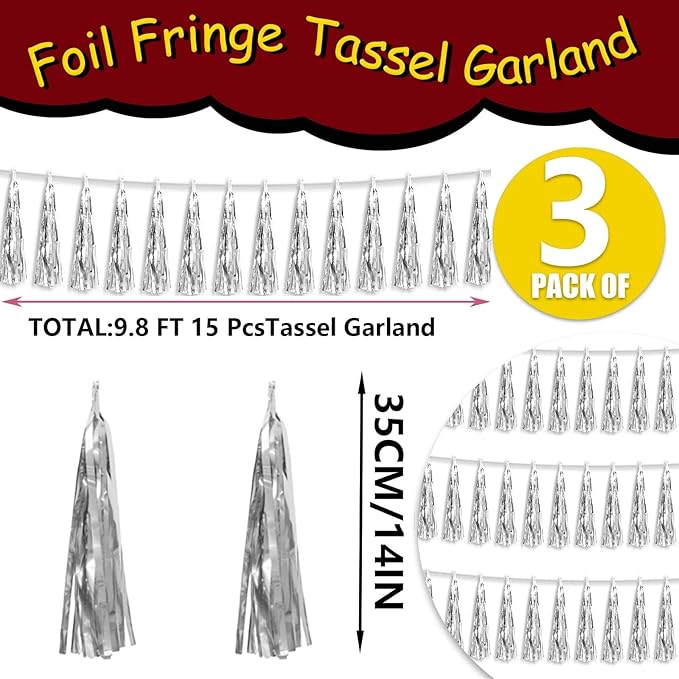 3P Metallic Fringe Tassel Banner Garland Foil Tinsel Streamer Wall Hanging - Image 2