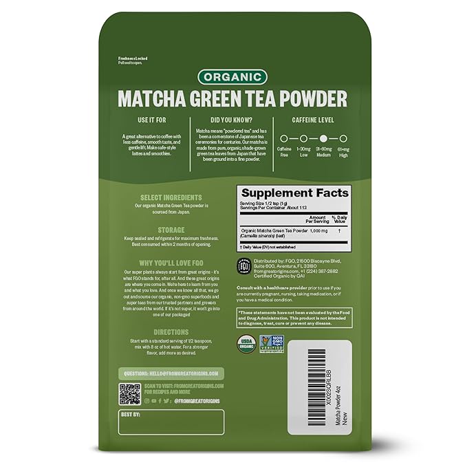 FGO Organic Matcha Green Tea Powder, Japanese Culinary Grade - Image 3