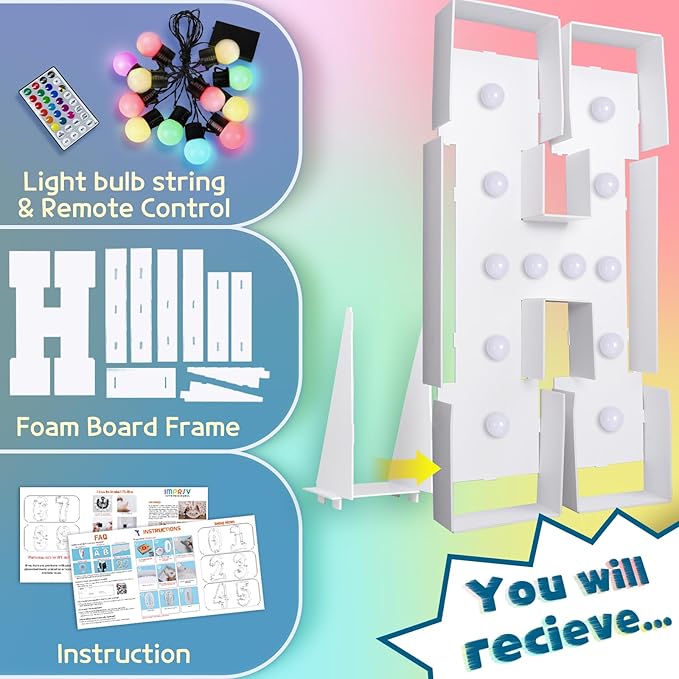 imprsv 4FT Colorful Marquee Light Up Letters H, 18 Colors Large Light up - Image 5