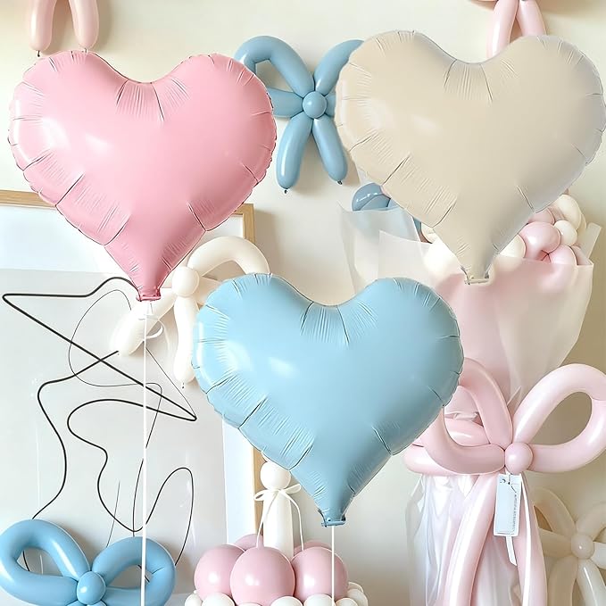 Pink Blue White Heart Balloons, 24Inch Large Heart Foil Balloons - Image 4