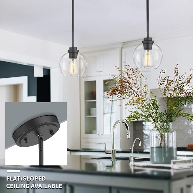 Pendant Light Fixtures, 7 Inch Globe Black Pendant Lights Kitchen Island - Image 4
