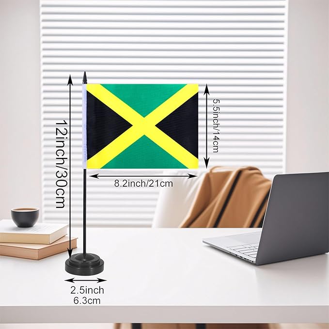 Jamaica Desk Flag 12" Solid Pole Deluxe Set Jamaican Flags Banner Mini Small - Image 2