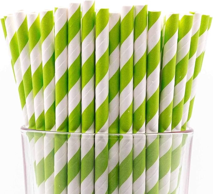 Pack of 300 Green Swirls Biodegradable 4-Ply Paper Drinking Straws by Stephanie+Imports