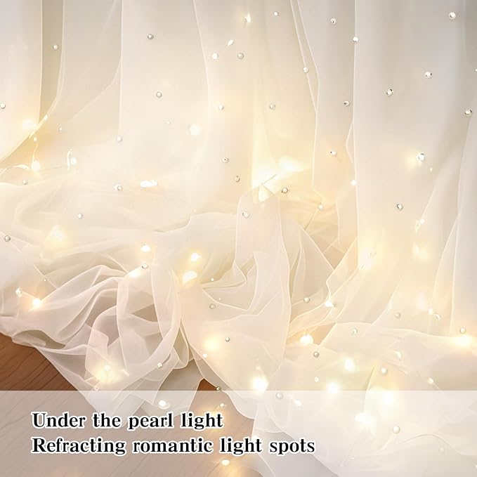 10 * 8FT White Pearl Tulle Double Layered Backdrop Curtain - Image 5
