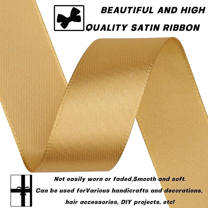 Champagne Gold Ribbon 7/8 Inch 30 Yards Satin Craft Ribbon-Single Face - Image 3