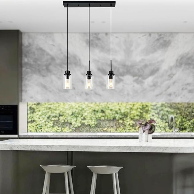 3-Lights Pendant Light Fixtures, Modern Black Kitchen Island Lighting - Image 4
