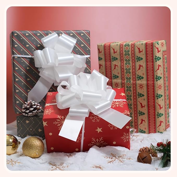 12 PCS 6 Inch White Pull Bows - Image 8