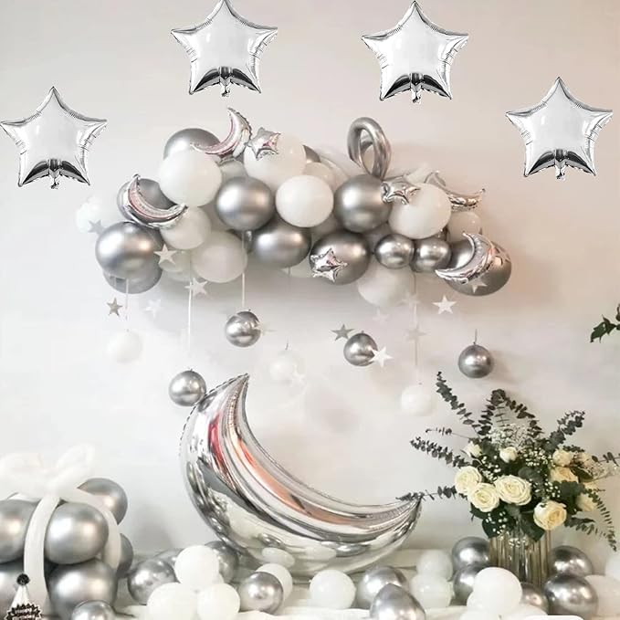 50pcs Silver Moon and Star Balloons - Image 5
